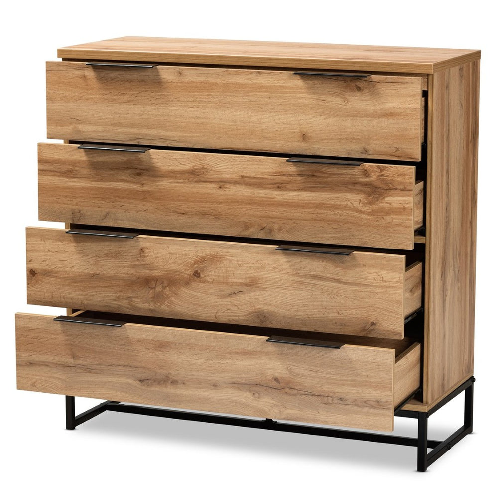 Baxton Studio Baxton Studio Reid 4-Drawer Dresser - Modern Industrial Oak & Black Metal for Stylish Storage Solutions CH8000-Oak/Black-4DW-Dresser