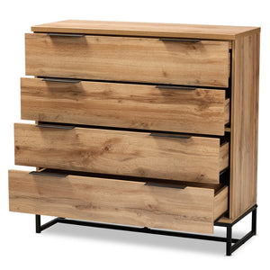 Baxton Studio Baxton Studio Reid 4-Drawer Dresser - Modern Industrial Oak & Black Metal for Stylish Storage Solutions CH8000-Oak/Black-4DW-Dresser