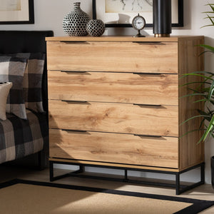 Baxton Studio Baxton Studio Reid 4-Drawer Dresser - Modern Industrial Oak & Black Metal for Stylish Storage Solutions CH8000-Oak/Black-4DW-Dresser