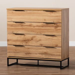 Baxton Studio Baxton Studio Reid 4-Drawer Dresser - Modern Industrial Oak & Black Metal for Stylish Storage Solutions CH8000-Oak/Black-4DW-Dresser
