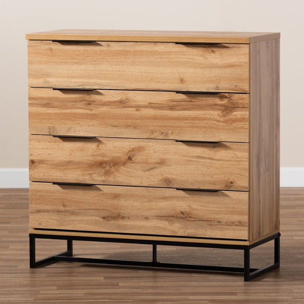 Baxton Studio Baxton Studio Reid 4-Drawer Dresser - Modern Industrial Oak & Black Metal for Stylish Storage Solutions CH8000-Oak/Black-4DW-Dresser