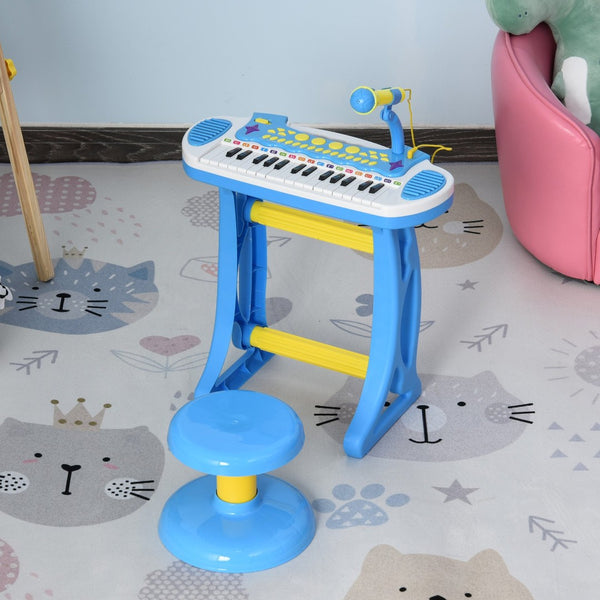 English Elm Qaba Kids 31 Key Electronic Piano with Microphone Stool Flashing Lights and Songs W2225P229229