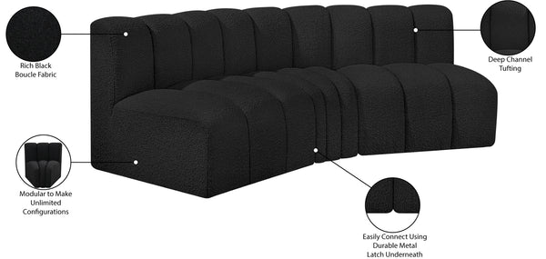 Arc Black Boucle Fabric Modular Sofa 102Black-S3B Meridian Furniture