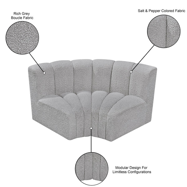 Arc Grey Boucle Fabric Modular Sofa 102Grey-S2B Meridian Furniture
