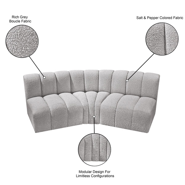 Arc Grey Boucle Fabric Modular Sofa 102Grey-S3B Meridian Furniture