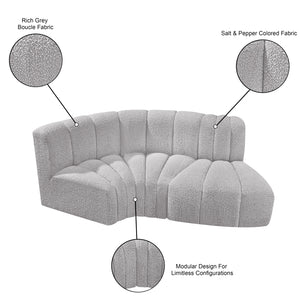 Arc Grey Boucle Fabric Modular Sofa 102Grey-S3D Meridian Furniture