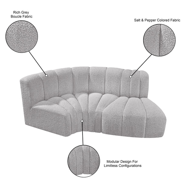Arc Grey Boucle Fabric Modular Sofa 102Grey-S3D Meridian Furniture