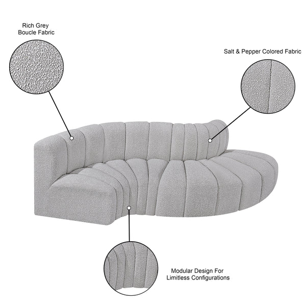 Arc Grey Boucle Fabric Modular Sofa 102Grey-S4D Meridian Furniture