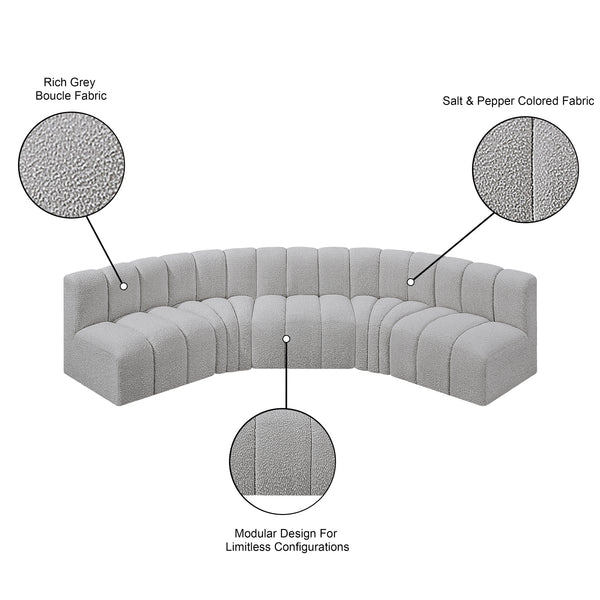 Arc Grey Boucle Fabric Modular Sofa 102Grey-S5A Meridian Furniture