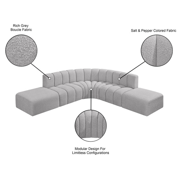 Arc Grey Boucle Fabric Modular Sofa 102Grey-S6C Meridian Furniture