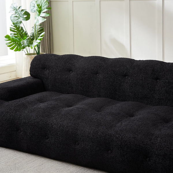 English Elm [video]87.4-inch Cloud Series Chenille Three-seater Sofa with Tufted Square Arms for Living Rooms Black W3505P383950