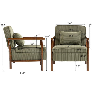 English Elm Storage Accent Chair Mid Century Wood Frame Upholstered Seat with Lumbar Cushion Antique Green W2530P401455
