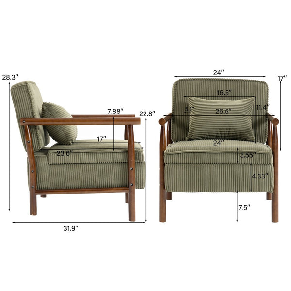 English Elm Storage Accent Chair Mid Century Wood Frame Upholstered Seat with Lumbar Cushion Antique Green W2530P401455
