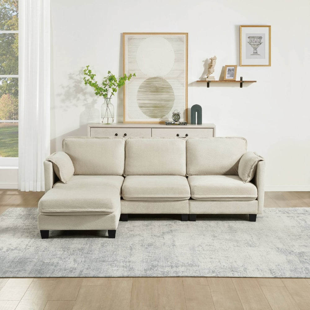 English Elm 93-inch L-shaped Sectional Sofa Cotton Linen Fabric Modular Storage Armrest Living Room W3480S00005