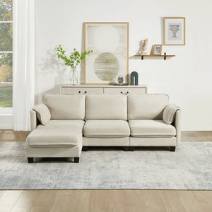 English Elm 93-inch L-shaped Sectional Sofa Cotton Linen Fabric Modular Storage Armrest Living Room W3480S00005