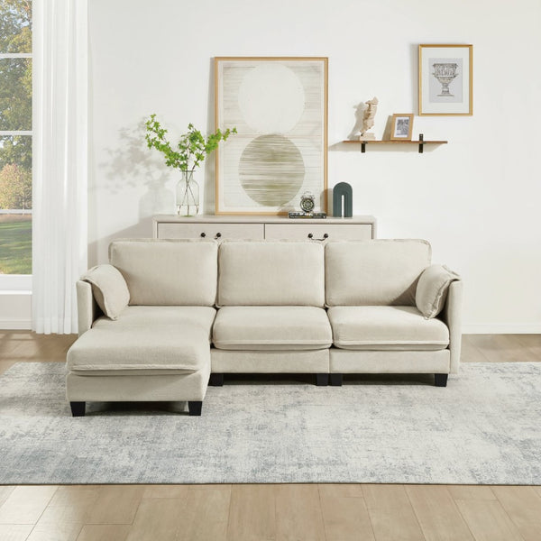 English Elm 93-inch L-shaped Sectional Sofa Cotton Linen Fabric Modular Storage Armrest Living Room W3480S00005