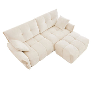 English Elm Modern Chenille Two-seater Sofa with Matching Ottoman for Living Room Apartment White W714S01650
