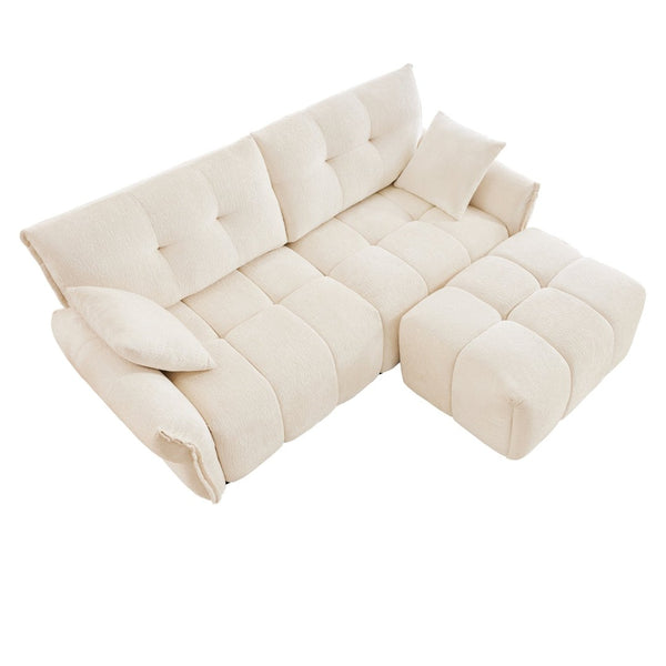 English Elm Modern Chenille Two-seater Sofa with Matching Ottoman for Living Room Apartment White W714S01650