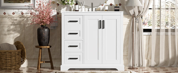 English Elm 36" Modern Bathroom Vanity with Ceramic Sink, Soft-Close Doors, 3 Drawers & Ample Storage for Small Baths White N729P280194K