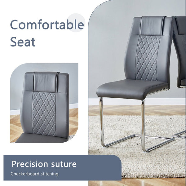 English Elm Table And Chair Set - Luxurious Black Marble-Patterned Top With Stylish Stainless Steel Legs & 4 Pu Chairs W1151S01961-GIGA