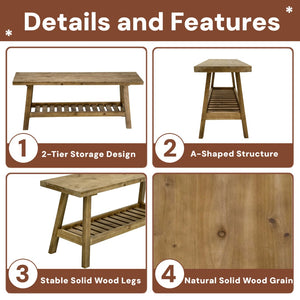English Elm 43" Farmhouse Cedar Entryway Bench with Lower Shelf Distressed Rustic Wood Seating W3204P453623