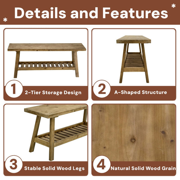English Elm 43" Farmhouse Cedar Entryway Bench with Lower Shelf Distressed Rustic Wood Seating W3204P453623