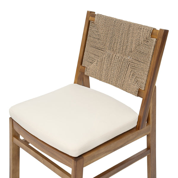 English Elm Outdoor Acacia Wood Dining Set Seats Six with Woven Wicker Back Cushioned Chairs N773OD00084B