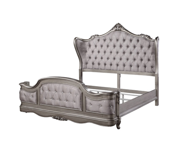 English Elm Ariadne Luxurious Velvet Eastern King Bed With Antique Platinum Finish And Elegant Tufted Design B2726S00101
