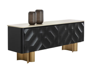 Sunpan Lautrec Sideboard - Modern Bold Design With Cream Marble Top & Antique Brass Legs For Stunning Elegance Black Marble 111546