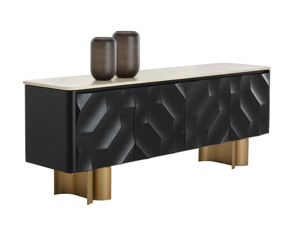 Sunpan Lautrec Sideboard - Modern Bold Design With Cream Marble Top & Antique Brass Legs For Stunning Elegance Black Marble 111546