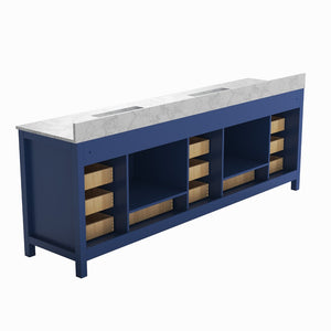 English Elm 96" Freestanding Navy Wood Bathroom Vanity with Carrara Countertop and Ceramic Basin T3785P442234