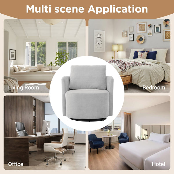 English Elm 360° Swivel Chair - Stylish Grey Upholstered Barrel Armchair For Living Room, Office, And Hotels N719P272681E