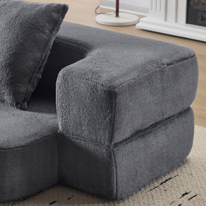 English Elm Ebern Transformable Sectional Sofa With Foam Bed - Versatile Light Grey Chenille Lounger For Small Spaces W1829P280221