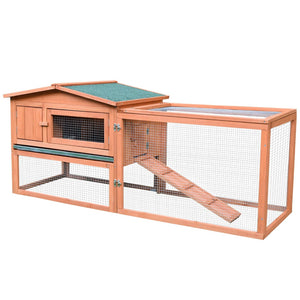 English Elm Rabbit Hutch Outdoor Fir Wood Two Level Small Animal Enclosure with Weatherproof Roof T3971P383917