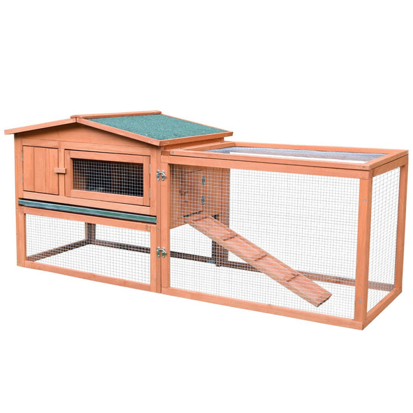 English Elm Rabbit Hutch Outdoor Fir Wood Two Level Small Animal Enclosure with Weatherproof Roof T3971P383917
