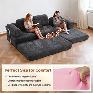 English Elm 104" Boneless Chenille Sectional Sofa with Chaise Deep Memory Foam Seats Living Room Dark Grey W3565S00023