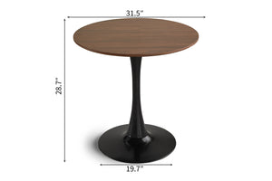 English Elm 31.5" Round Walnut Dining Table for 2-4 — Mid-Century Tulip Pedestal, Sturdy White Base, Compact Elegance W2720P204039