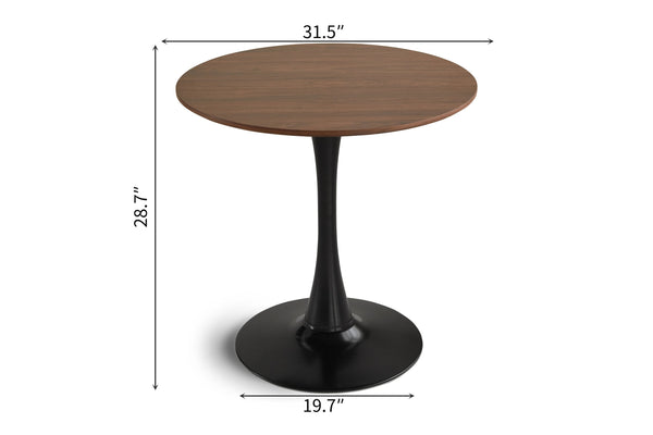 English Elm 31.5" Round Walnut Dining Table for 2-4 — Mid-Century Tulip Pedestal, Sturdy White Base, Compact Elegance W2720P204039