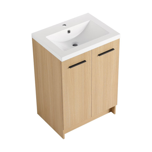 English Elm 24" Floating Oak Plywood Bathroom Vanity Set with Glossy Resin Sink Scandinavian Style W3450S00090