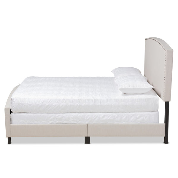 Baxton Studio Baxton Studio Morgan King Size Upholstered Panel Bed with Nailhead Trim - Elegant Beige Design Morgan-Beige-King