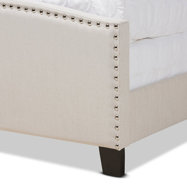 Baxton Studio Baxton Studio Morgan King Size Upholstered Panel Bed with Nailhead Trim - Elegant Beige Design Morgan-Beige-King