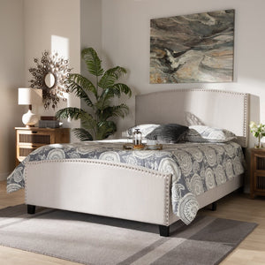 Baxton Studio Baxton Studio Morgan King Size Upholstered Panel Bed with Nailhead Trim - Elegant Beige Design Morgan-Beige-King