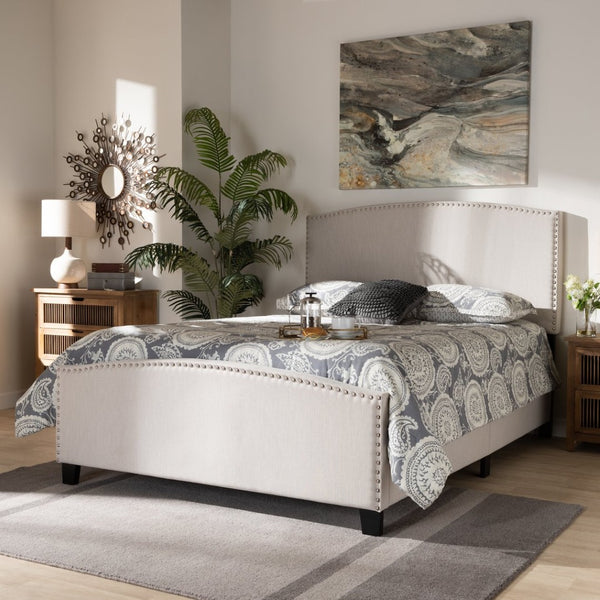 Baxton Studio Baxton Studio Morgan King Size Upholstered Panel Bed with Nailhead Trim - Elegant Beige Design Morgan-Beige-King