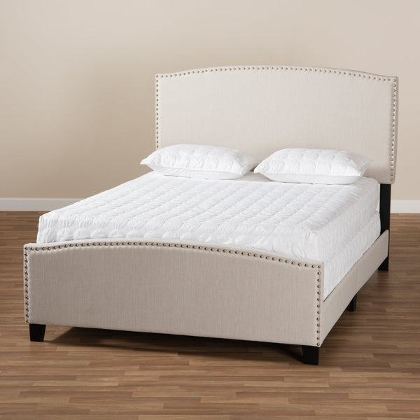 Baxton Studio Baxton Studio Morgan King Size Upholstered Panel Bed with Nailhead Trim - Elegant Beige Design Morgan-Beige-King