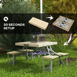 English Elm Outsunny Folding Picnic Table & Chairs Set – Portable Outdoor Dining With Umbrella Hole & Durable Frame W2225P200620-GIGA