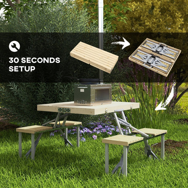 English Elm Outsunny Folding Picnic Table & Chairs Set – Portable Outdoor Dining With Umbrella Hole & Durable Frame W2225P200620-GIGA