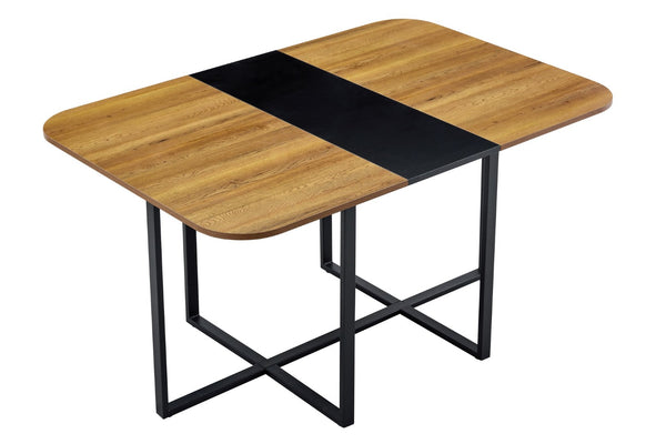 English Elm Black Two-tone Mdf Dining Table Seats Six with Metal Legs for Industrial Spaces W3875P372867