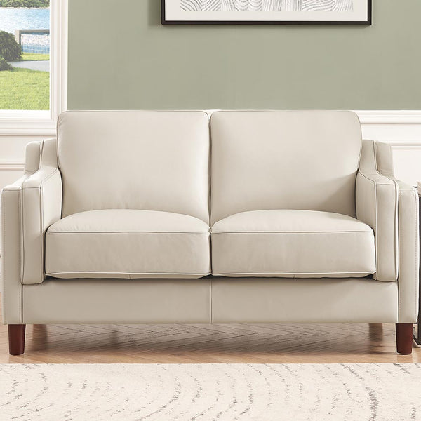 English Elm Bella Leather Loveseat Off White - Top-Grain Leather, Pocket Coil Seats, Down-Memory Foam Comfort B2705P338111