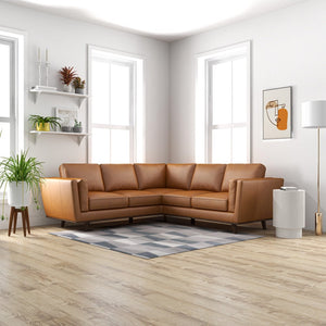 English Elm Erman Genuine Leather Sectional Sofa with Chaise and Mid-century Dowel Legs B183S00113