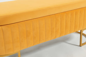 English Elm Oval Velvet Storage Bench with Metal Legs — Luxurious Upholstered Ottoman with Lift-Top Storage, 300lb Capacity, Modern Decorative Seating Mustard T3903P372930
